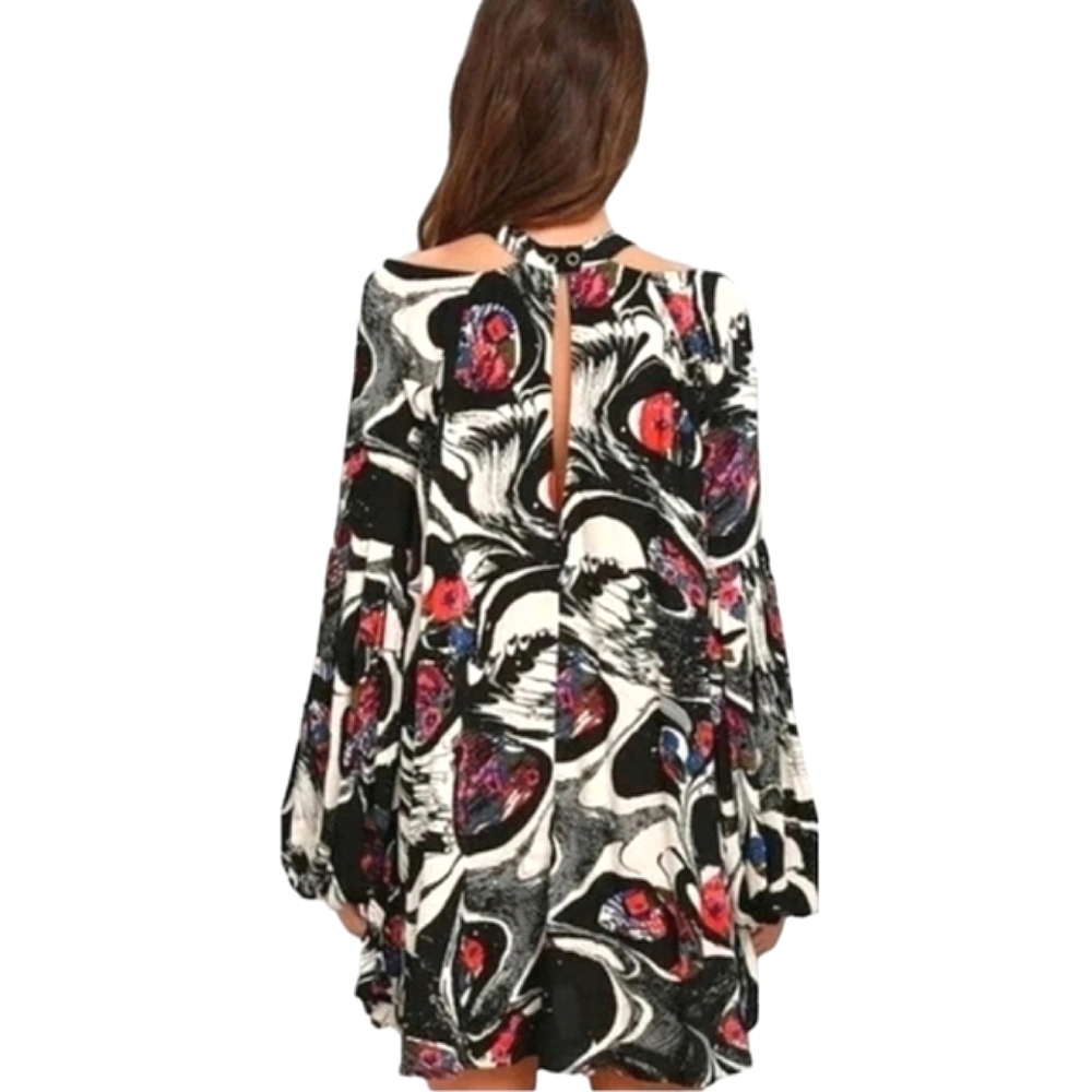 Free People Womens Drift Away Black Abstract Print Open Shoulder Tunic Dress M - Picture 3 of 15